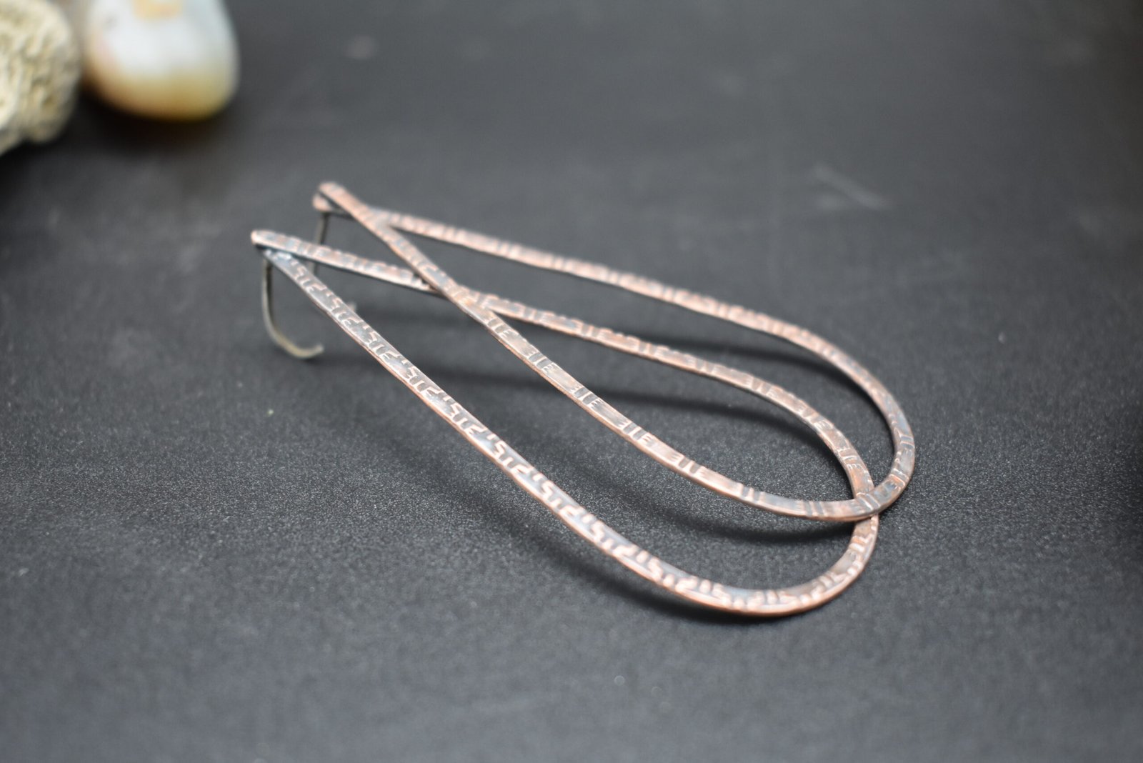 Copper Teardrop Stamped Handmade Earrings Lightweight