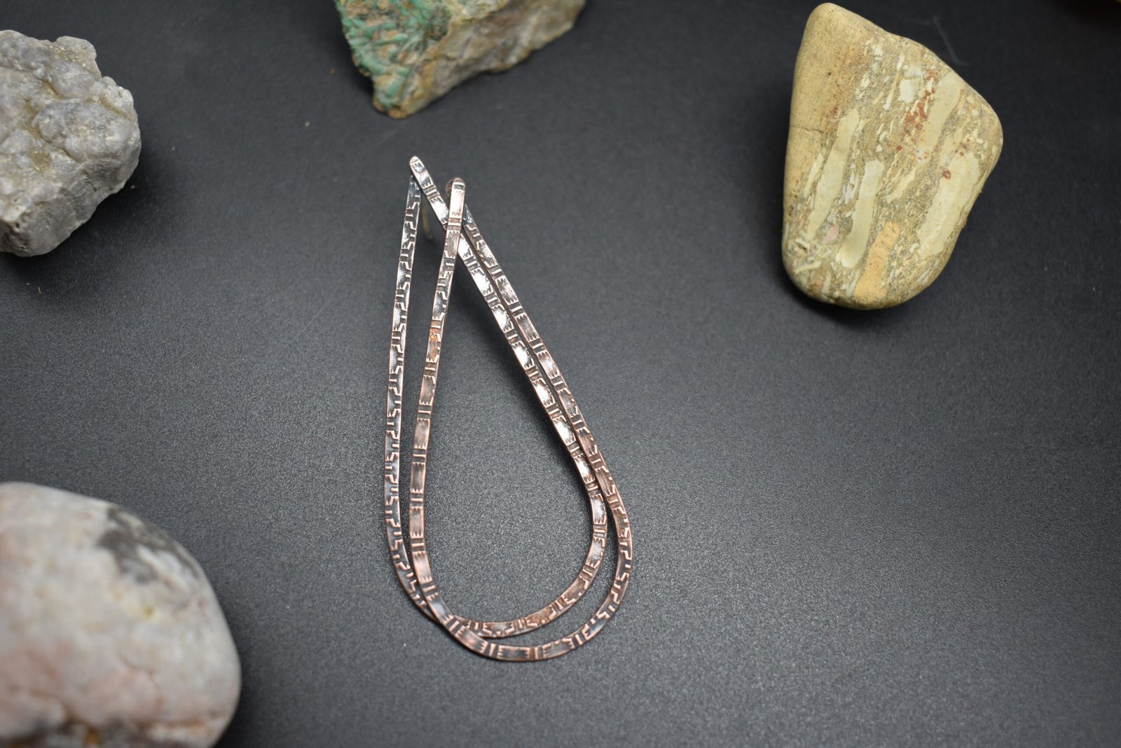 Copper Teardrop Stamped Handmade Earrings Lightweight