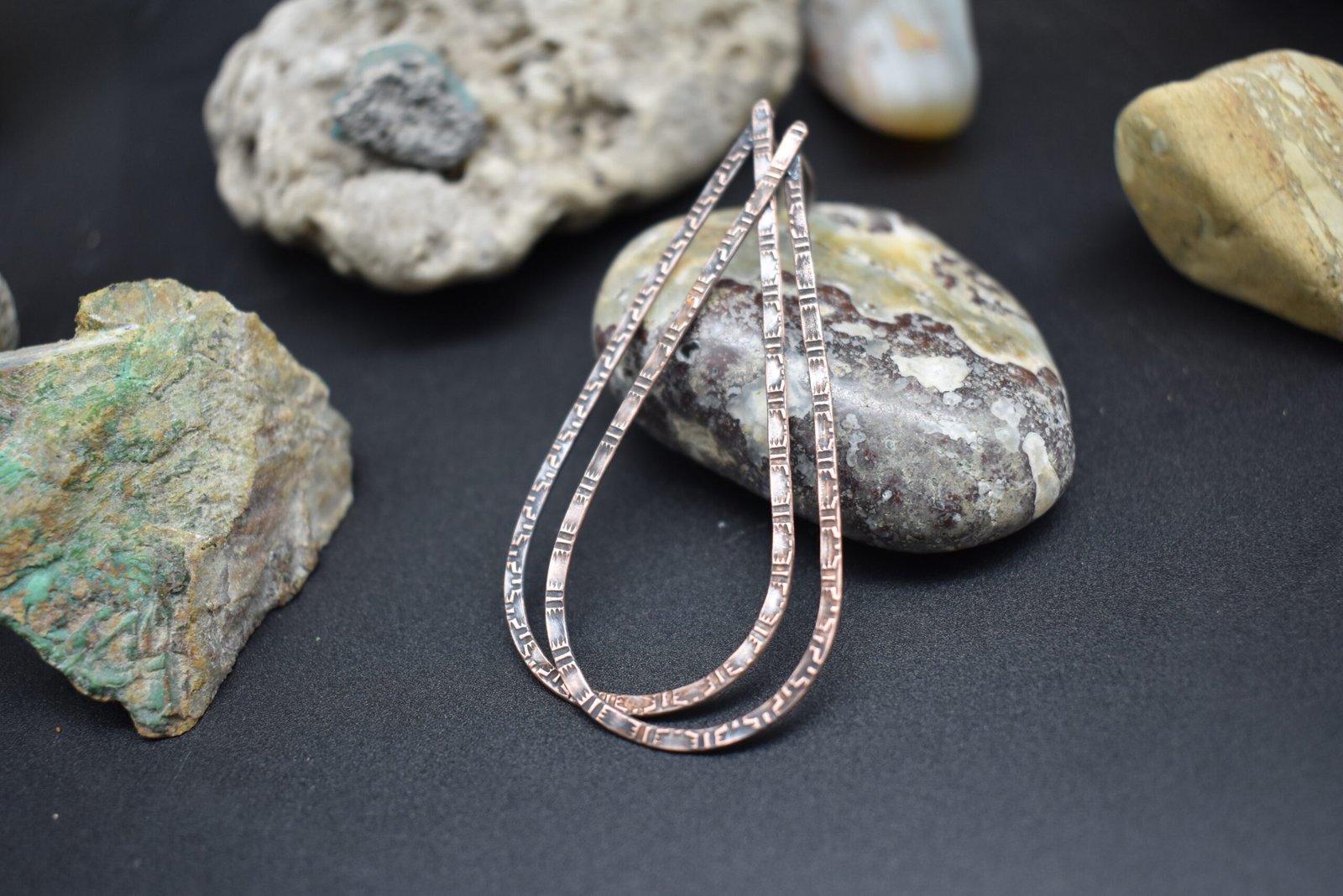 Copper Teardrop Stamped Handmade Earrings Lightweight