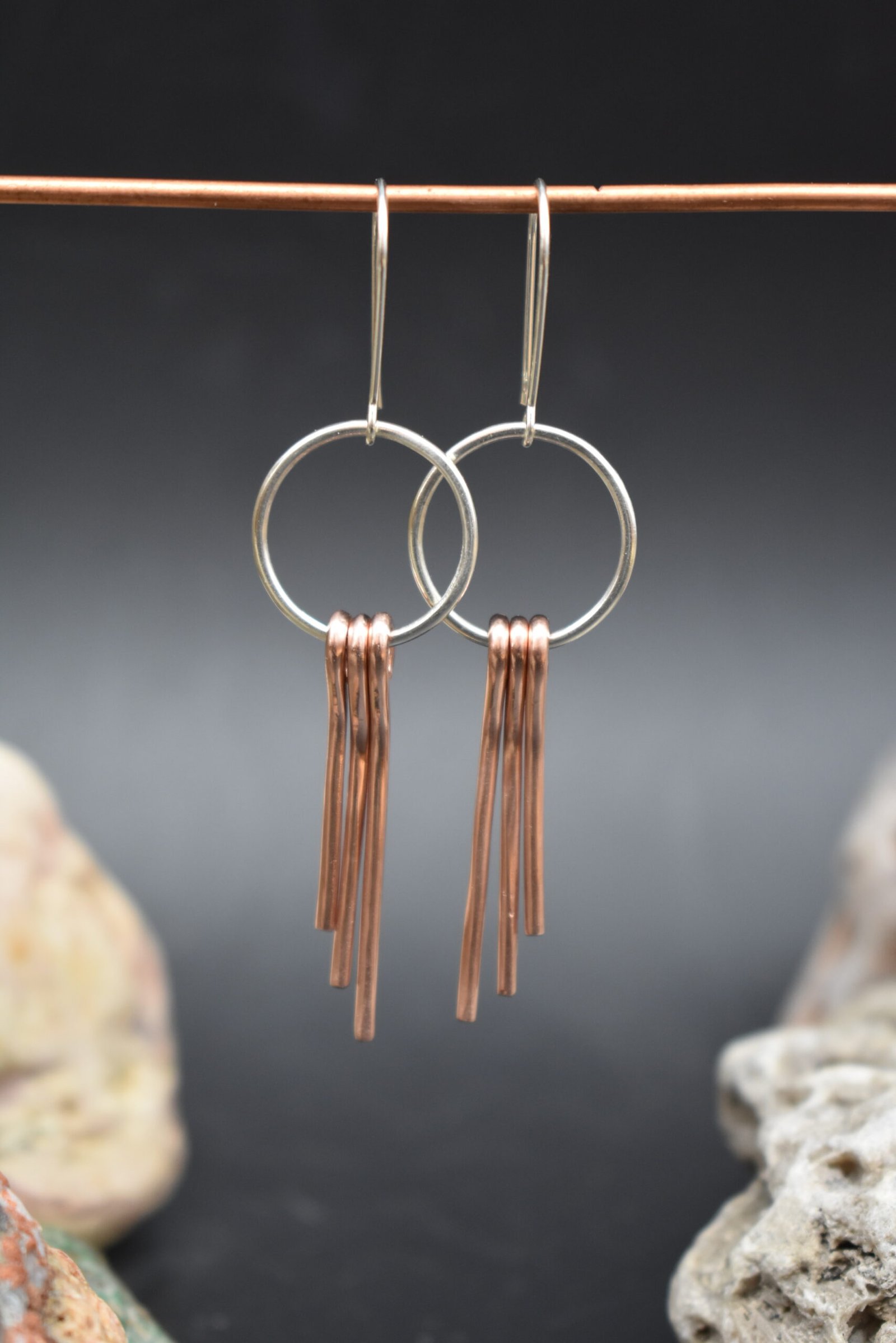 Lightweight Earrings with Sterling Silver Hoops and Copper Dangles Earwire is Silver