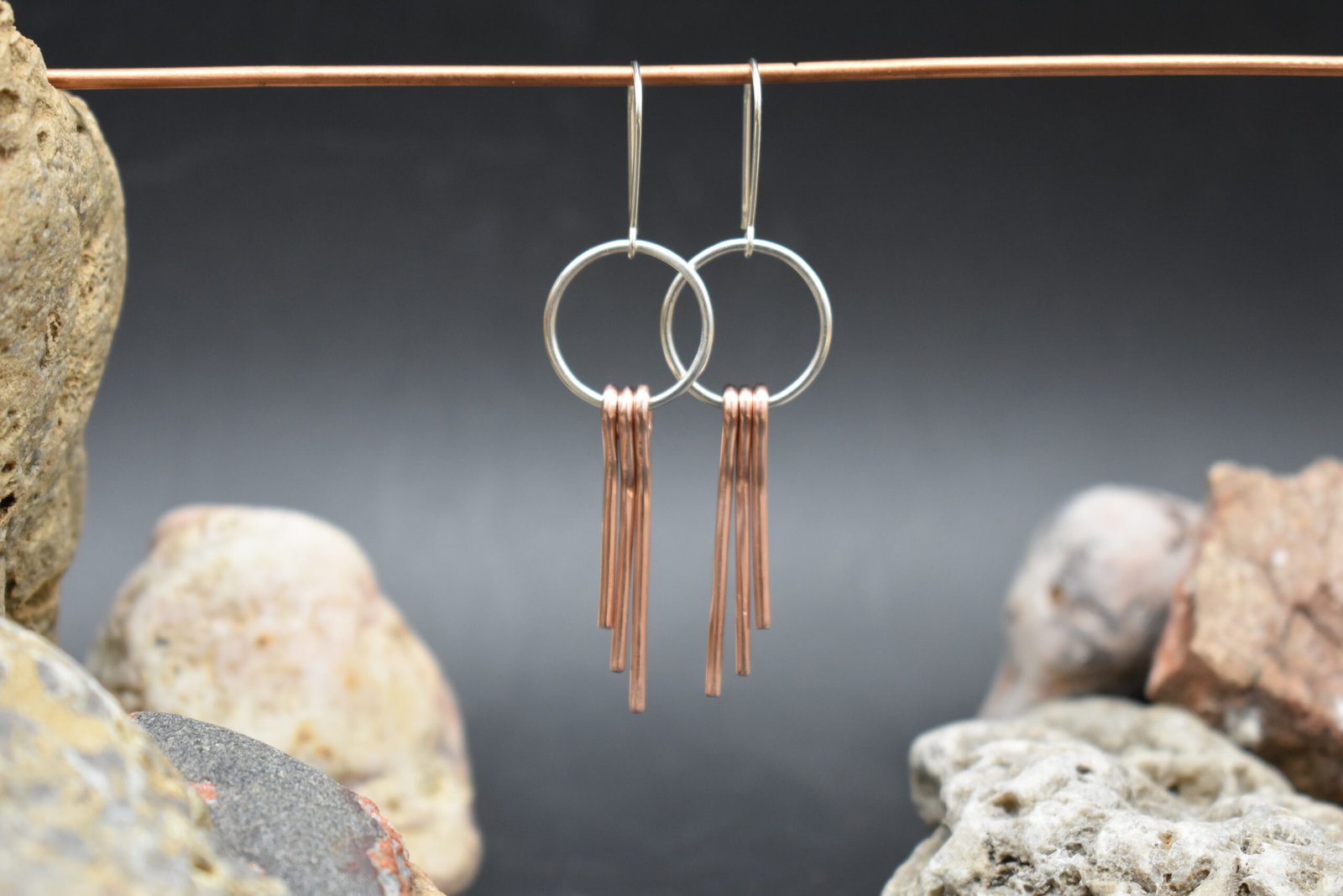 Lightweight Earrings with Sterling Silver Hoops and Copper Dangles Earwire is Silver