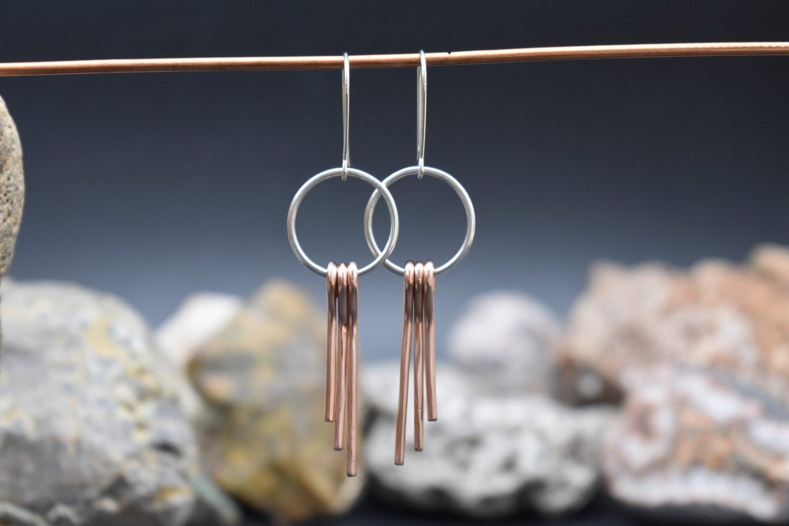 Lightweight Earrings with Sterling Silver Hoops and Copper Dangles Earwire is Silver