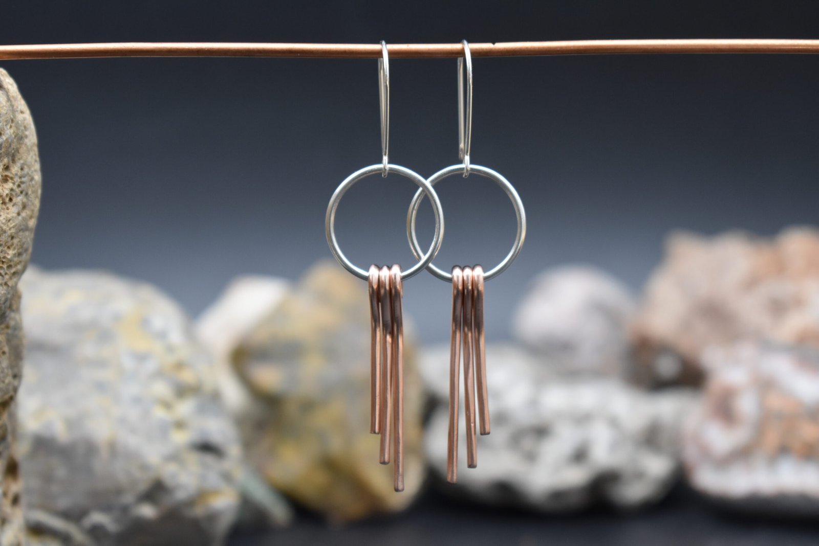Lightweight Earrings with Sterling Silver Hoops and Copper Dangles Earwire is Silver