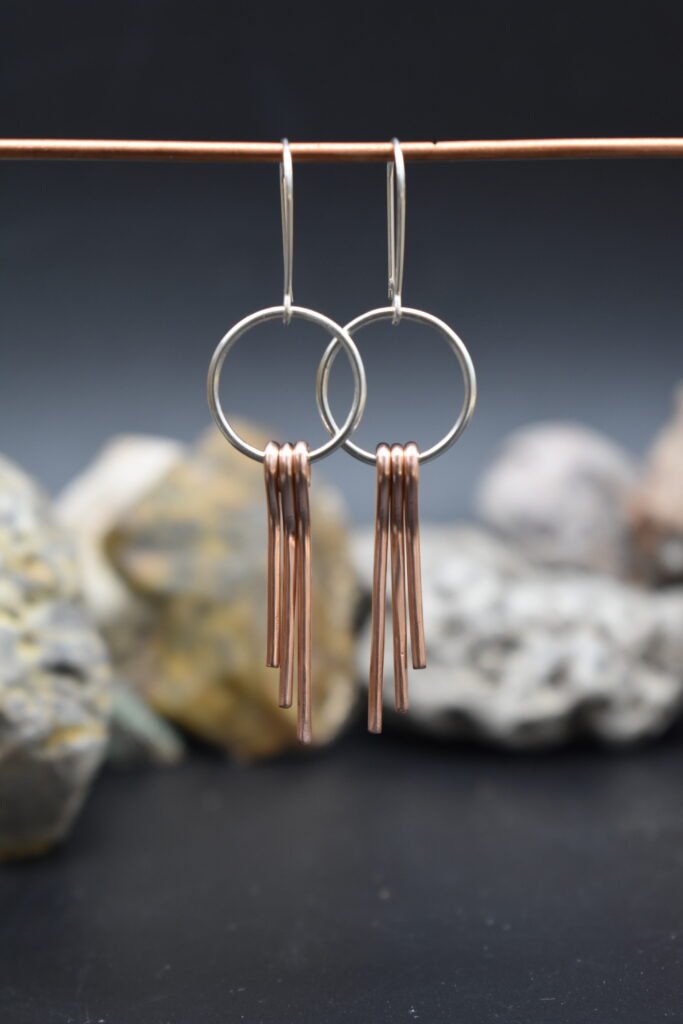 Lightweight Earrings with Sterling Silver Hoops and Copper Dangles Earwire is Silver