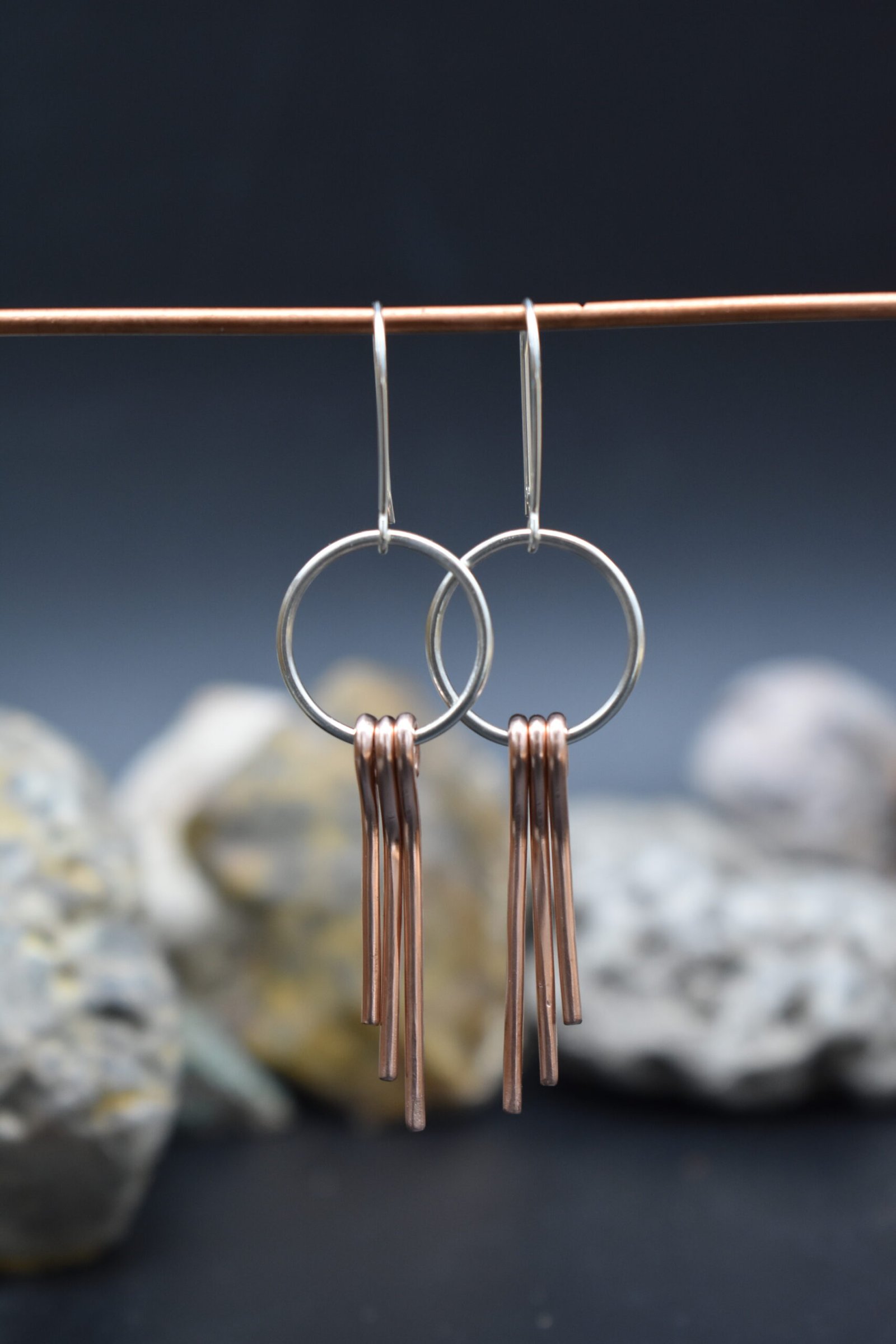 Lightweight Earrings with Sterling Silver Hoops and Copper Dangles Earwire is Silver