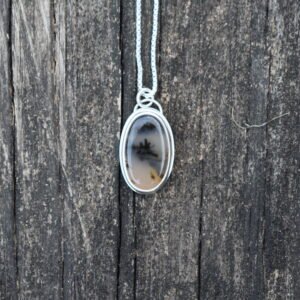 Oval Montana Moss Agate Pendant set in Sterling Silver on a 20" Sterling Silver Round Box Chain
